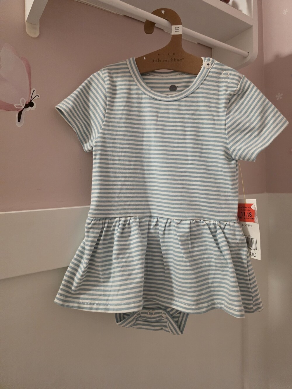 Little Earthling Blue and White Striped Baby Onesie Dress